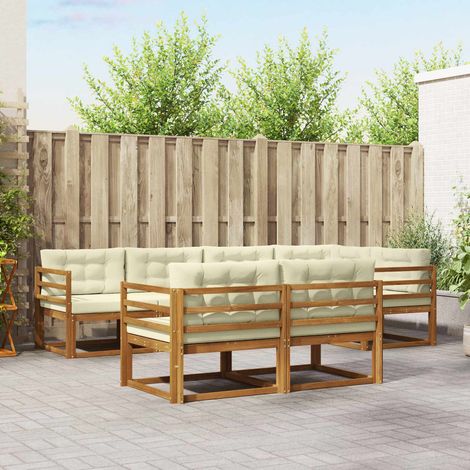 Outdoor-Sofagarnitur mit Kissen 7 pcs Natur und Creme