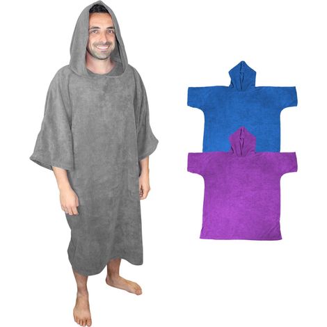 Serviette poncho de bain 106x129 cm – 100% polyester et microfibre – Capuche et manches longues – Pour adultes 120-185 cm – Vivezen
