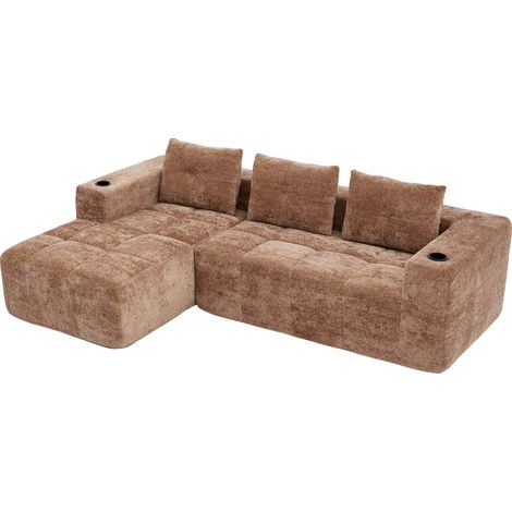 Sofá rinconero en L de chenilla marrón claro 255 x 161 x 64 cm con 3 cojines HOMVRA (1/5)