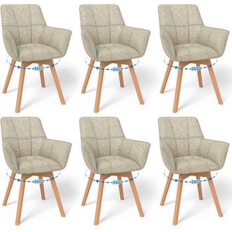 WAFTING Lot de 6 Chaises de Salle à Manger Pivotantes avec Accoudoirs, Fauteuil Rembourrée avec Dossier en coton, Khaki