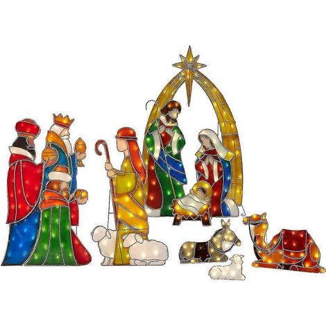 Crèche de Noël en acrylique, décor de jardin extérieur avec LED, insert décoratif au sol