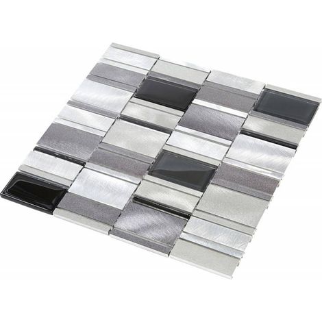 Decoon – Mosaïque en alu et verre gris 30x30cm – Résistante à l'eau et à l'humidité – Pour murs et crédences – Design contemporain (1/4)