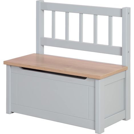 roba Panca per Bambini Woody - Cassapanca per Giocattoli - Freno per il Coperchio Incluso - Mobili per la Cameretta - dai 18 Mesi - Aspetto del Legno/Grigio (1/5)