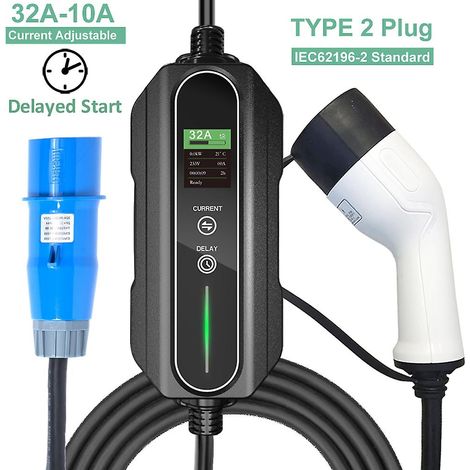 Borne de recharge rapide pour véhicules électriques de type 2, 32 A, monophasée, 7,2 kW, Mennekes Cee, station de recharge portable de 5 m (1/4)