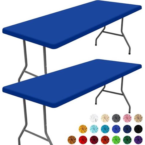 Set mit 2 rechteckigen Tischdecken (für Tische von ca. 180 cm) Dehnbare, waschbare Tischdecke für draußen, Camping, Bankette und Partys (blau, 30 (1/5)