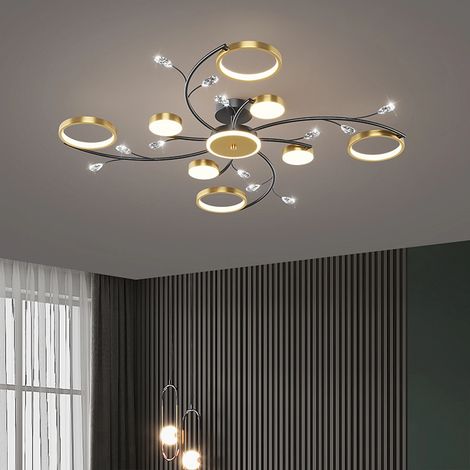 Plafonnier en cristal doré, lustre LED à intensité variable, luminaire décoratif, idéal pour l'éclairage du salon et du couloir.