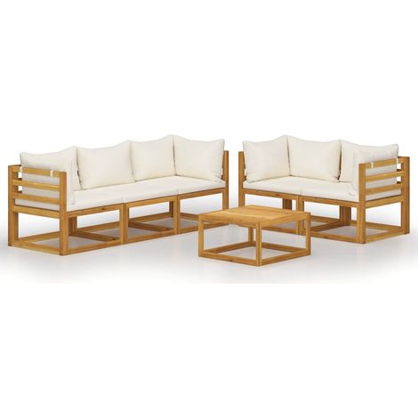 vidaXL Set Divani da Giardino 6 pz con Cuscini Crema Massello Acacia