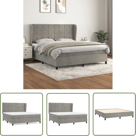 The Living Store Boxspringbett mit Matratze Hellgrau 180x200 cm Samt - Samtbett - Boxspringbett - Doppelbett - Luxusbett - Bettauflage (1/5)