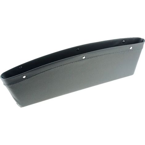 (Gris - Cuir pleine fleur) 1 pochette de rangement en cuir PU pour siège auto, avec support pour téléphone, clés, lunettes, portefeuille, cartes et câbles. (1/5)