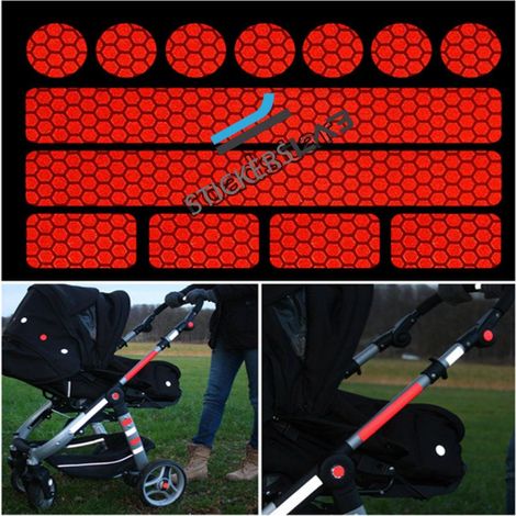 13 adesivi misti riflettenti per rendere visibili passeggini, bici,moto,caschi e tanto altro Colore - Rosso (1/5)