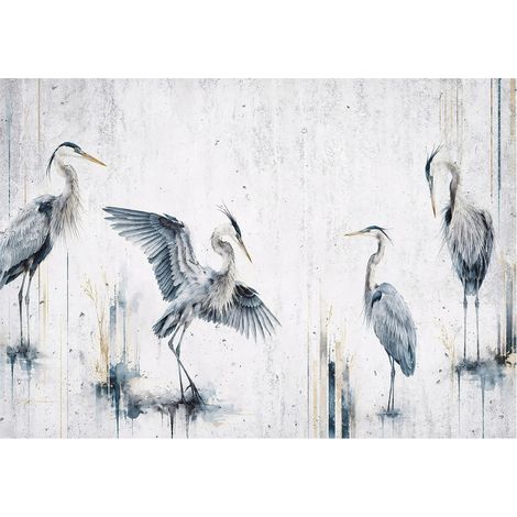 Fototapete Vögel Heron 312x219 cm Grau Beton Wasserfarben Einfache Montage UV beständig (1/5)