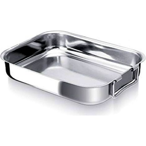 Plaque de cuisson en acier inoxydable (40 cm) – Poêle à frire antirouille pour dinde, poisson et grillades – Plat de service rectangulaire polyvalent (1/4)