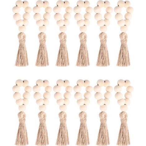 Ronds de serviette - Lot de 12 - Perles en bois - Décoration de table - Accessoires de table - 15,5 cm (1/5)