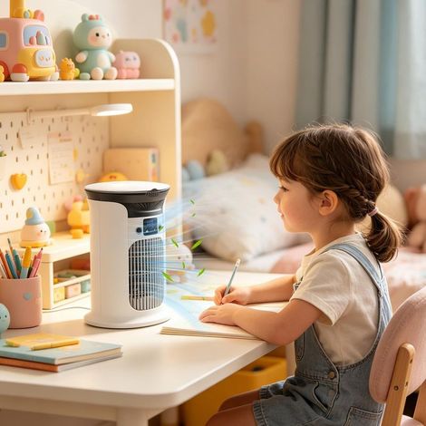 Tragbarer Luftkühler mit Licht, verstellbar, Turmventilator mit Sprühfunktion – für den Innenbereich, Zuhause, Wohnzimmer, Nachttisch, Büro, Küche (1/5)