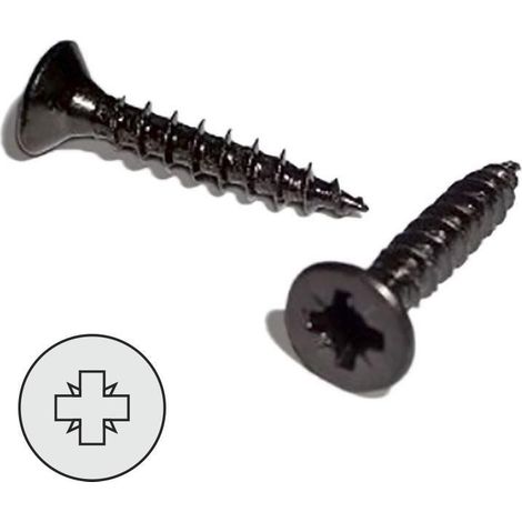 tornillo rosca madera cabeza plana pozidriv negro din 7505-a largo 25mm diámetro 4mm (caja 1000) (1/2)
