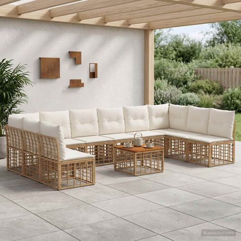 Salon de jardin modulable 11 pièces en polyrotin blanc naturel et crème, 73.6kg - PANGIVO (1/5)