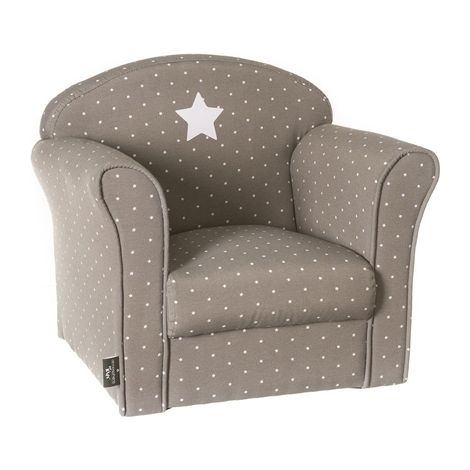 Atmosphera – Fauteuil enfant taupe confortable 50x39x44 cm – Bois de pin et contreplaqué – Rembourrage mousse polyuréthane – 4 patins antidérapants