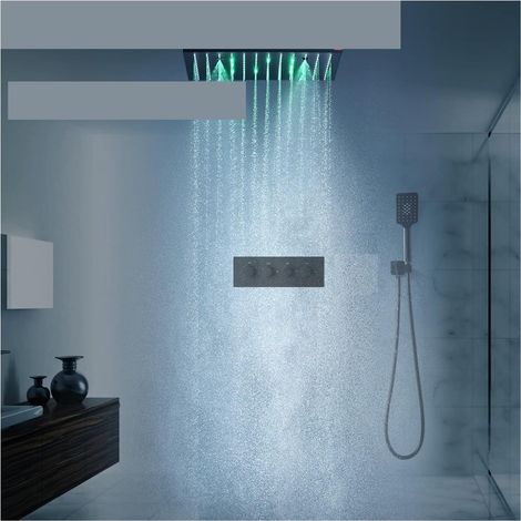 Ensemble de douche mitigeur thermostatique intelli Panneau de pommeau de douche de Massage noir, ensemble de robinet de douche LED de pulvérisation de SPA de pluie, système de Kit de mélangeur de Valv (1/5)