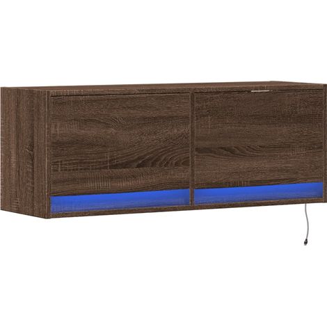 Mueble TV multimedia estante para televisión buffet para televisión comedor salón dormitorio suspendido con luces LED roble 100 x 31 x 35 cm marrón 020027935