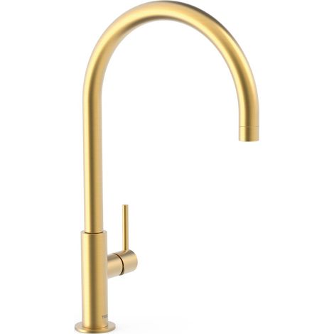 TRES 26290401OM STUDY Grifo Monomando XXL Caño Alto con Maneta Lateral para Lavabo Color Oro Mate 24K - ref: 26290401OM