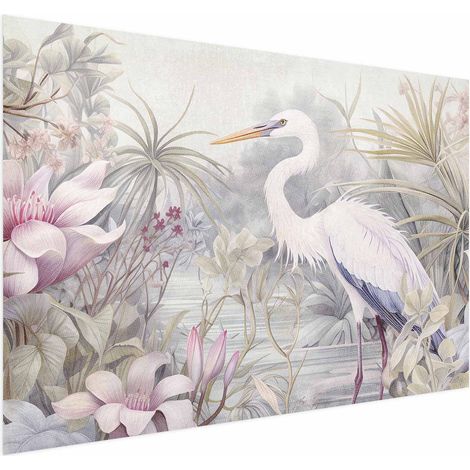 Poster – Reiher watet in einem Teich – farbenfrohe Illustration