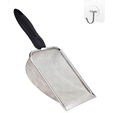 Petite pelle à litière pour chat en maille d'acier inoxydable Pelle de nettoyage de sable pour reptiles en maille métallique fine Revêtement antiadhésif (1/5)