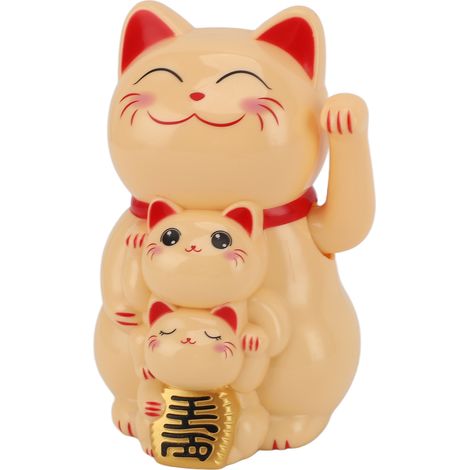 Chat souriant solaire de 11,4 cm (4,5 po) avec signe de la main automatique, porte-bonheur, pour voiture ou bureau, jaune (1/5)