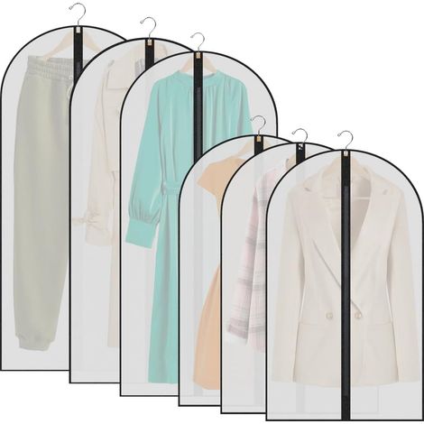 Lot de 6 Sacs de Protection Anti-poussière en PEVA Translucides, avec Fermeture Éclair, Anti-mites, Housses Imperméables pour Robes, Manteaux, Costumes (60 x 100 cm, 60 x 120 cm) (1/5)