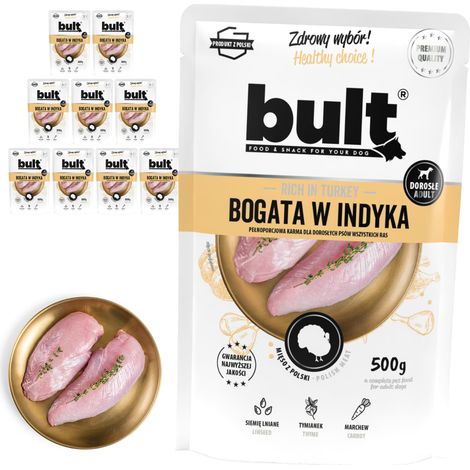 Alimento húmedo para perros BULT sabor pavo, sobre de 10 x 500 g (1/2)
