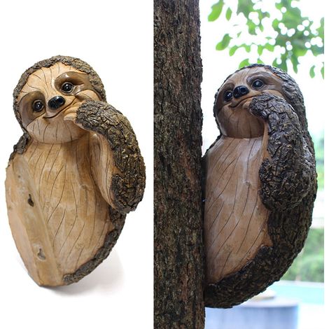 Lot Mignon Singe Paresseux Statue Résine Innovante Simulant Étanche Durable Accrocheur d'Arbre (1/5)