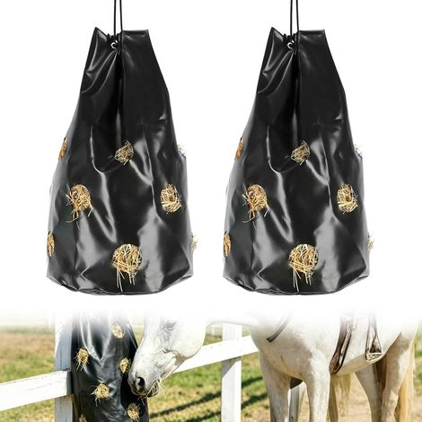Lot de 2 Sacs à Foin pour Chevaux 40 x 70 cm, Sac d'alimentation Sac d'Alimentation avec 16 Ouvertures de Nourrissage (Ø 8 mm), Sac à Foin à Consommation Contrôlée, Matériau PVC Résistant (1/5)