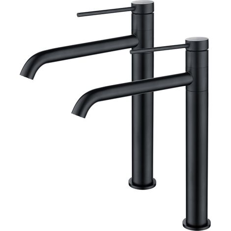 2x Robinet Salle de Bain Haut Bec Pivotant 360° pour Vasque Mitigeur de Lavabo Noir Mat Robinet en Inox SS304 pour Salle de Bain Design Moderne (1/5)