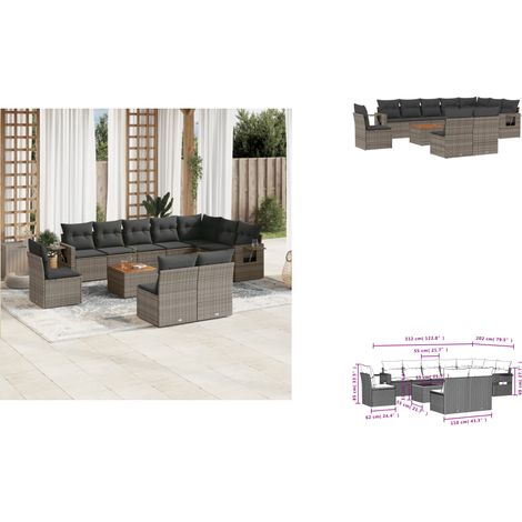 11-tlg. Garten-Sofagarnitur mit Kissen Grau Poly Rattan - Gartenmöbel Set - Esszimmergarnitur - Outdoor Möbel - Lounge Garnitur - Rattan Gartenmöbel (1/3)