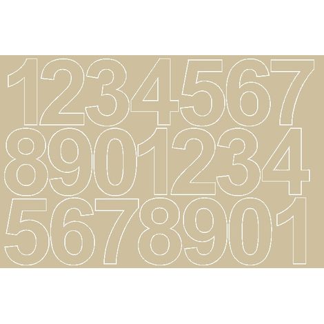 Selbstklebende Zahlenaufkleber, 10 cm, beige, glänzend.