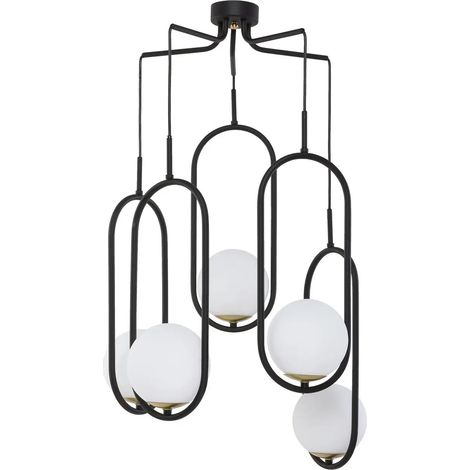 [GEBRAUCHT] B-Ware Jupiter Samba Hängeleuchte Pendelleuchte Deckenlampe Opalglas Schwarz 5 Flammig
