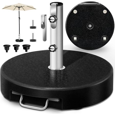 tillvex® Granit Sonnenschirmständer mit Rollen & Teleskopgriff 27 kg Schwarz - Rund  Schirmständer Sonnenschirm mit Edelstahlrohr  Balkonschirmständer für Schirmstöcke 16-48 mm & 300 cm Schirmdurchmes