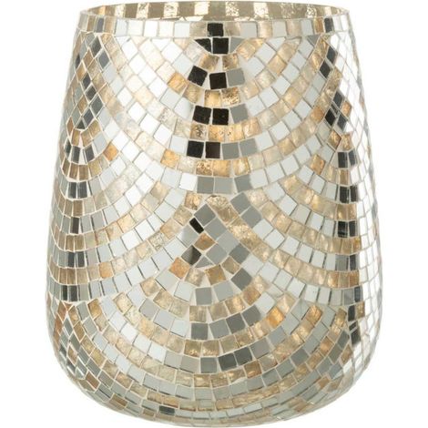Photophore Mosaïque "Linda" 21cm Argent & Or (1/5)