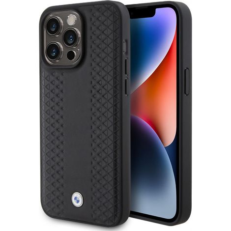 BMW BMHCP15L22RFGK iPhone 15 Pro 6,1" Cuir noir/noir à motif diamant