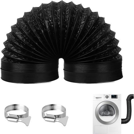 x 100-mm-Abluftschlauch, 2 m langer, schwarzer, flexibler Aluminium-PVC-Schlauch mit 2 Schlauchschellen für Wäschetrockner/Dunstabzugshaube (1/5)