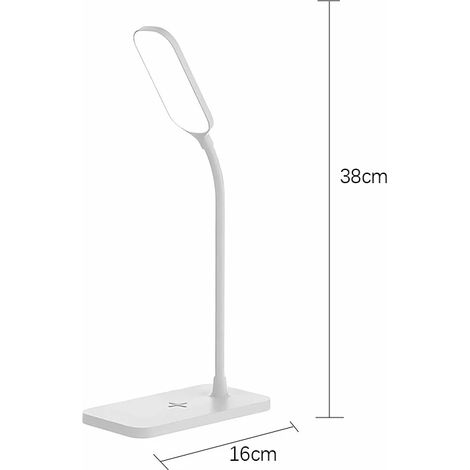 Lampe de bureau LED (blanche) avec chargeur sans fil et port USB, variation tactile de l'intensité, respectueuse des yeux. (1/5)