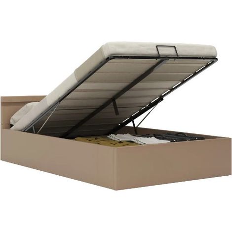 Lit coffre à LED simili cuir beige Rundi 140x200 (1/5)