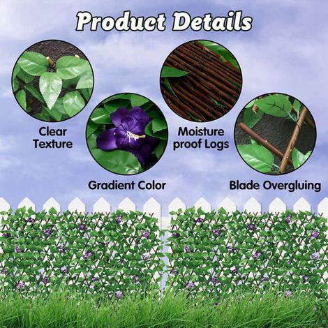 Dimensions: 40 cm Color: Green Materials: Wood and silk fabric Retractable artificial hedge (1/5)