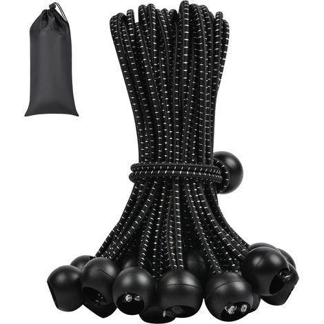 Tendeur Elastique, 50pcs 15cm Tendeur Bache avec Boules, Sandow Elastique Caoutchouc, pour Bâche, Adapté aux Tentes, Bannières, Filets, Rideaux Harnais d’Extension (Noir et Blanc) (1/5)