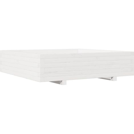 Fioriera aiuola rialzata vassoio piante fiori terrazza giardino 100 x 100 x 26,5 cm legno di pino massiccio bianco 020037255