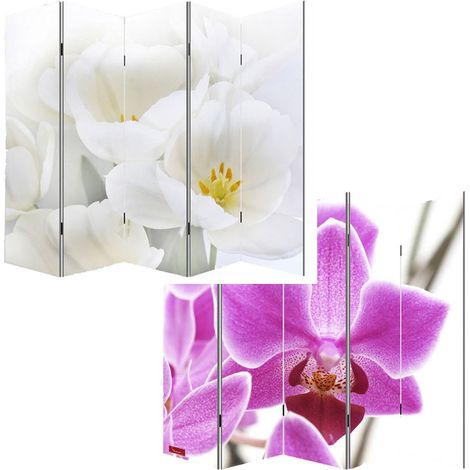 Paravento divisorio a 5 ante 180x200 cm motivo orchidea PAR04006