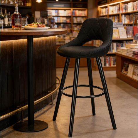 Tabouret de bar en tissu et bois, anthracite, hauteur d'assise 70 cm HAVRYA (1/5)
