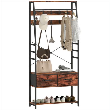 Porte-manteau sur pied industriel 6 en 1 brun noir Brun Rustique (1/5)