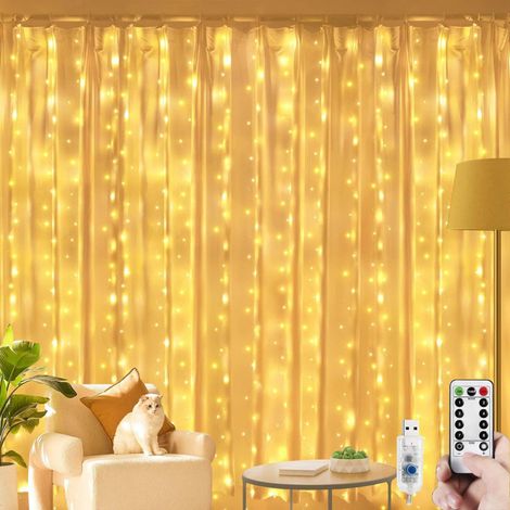 Guirlande lumineuse rideau de Noël LED étanche avec télécommande, 8 modes d’éclairage, luminosité réglable, décoration festive intérieure extérieure (1/5)