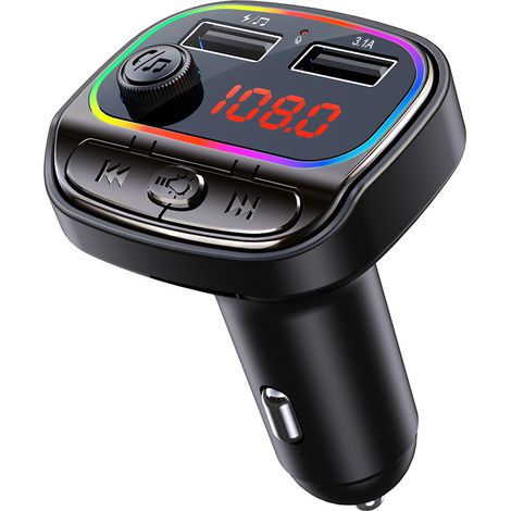 Neuer C21 Auto-MP3-Bluetooth-FM-Transmitter mit Bluetooth-Player, siebenfarbiger Ambientebeleuchtung und QC3.0-Schnellladefunktion – Silber (1/3)
