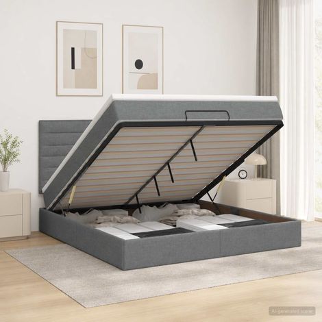 Cama tipo otomana con colchón y LED Gris oscuro 140 x 190 cm (1/5)